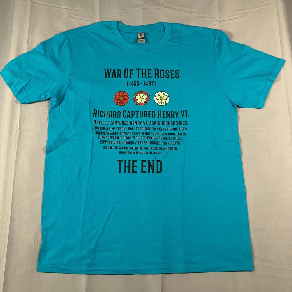 War of the Roses History Graphic‎ T-Shirt Men’s Large Blue Gildan Softstyle